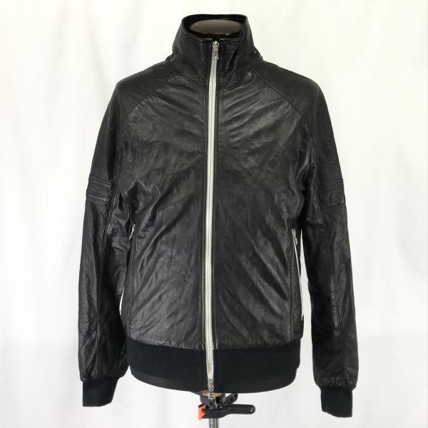 

Italian L(!)W BRAND Leather Jacket Men M Black Rider Zip Jumper cBH552