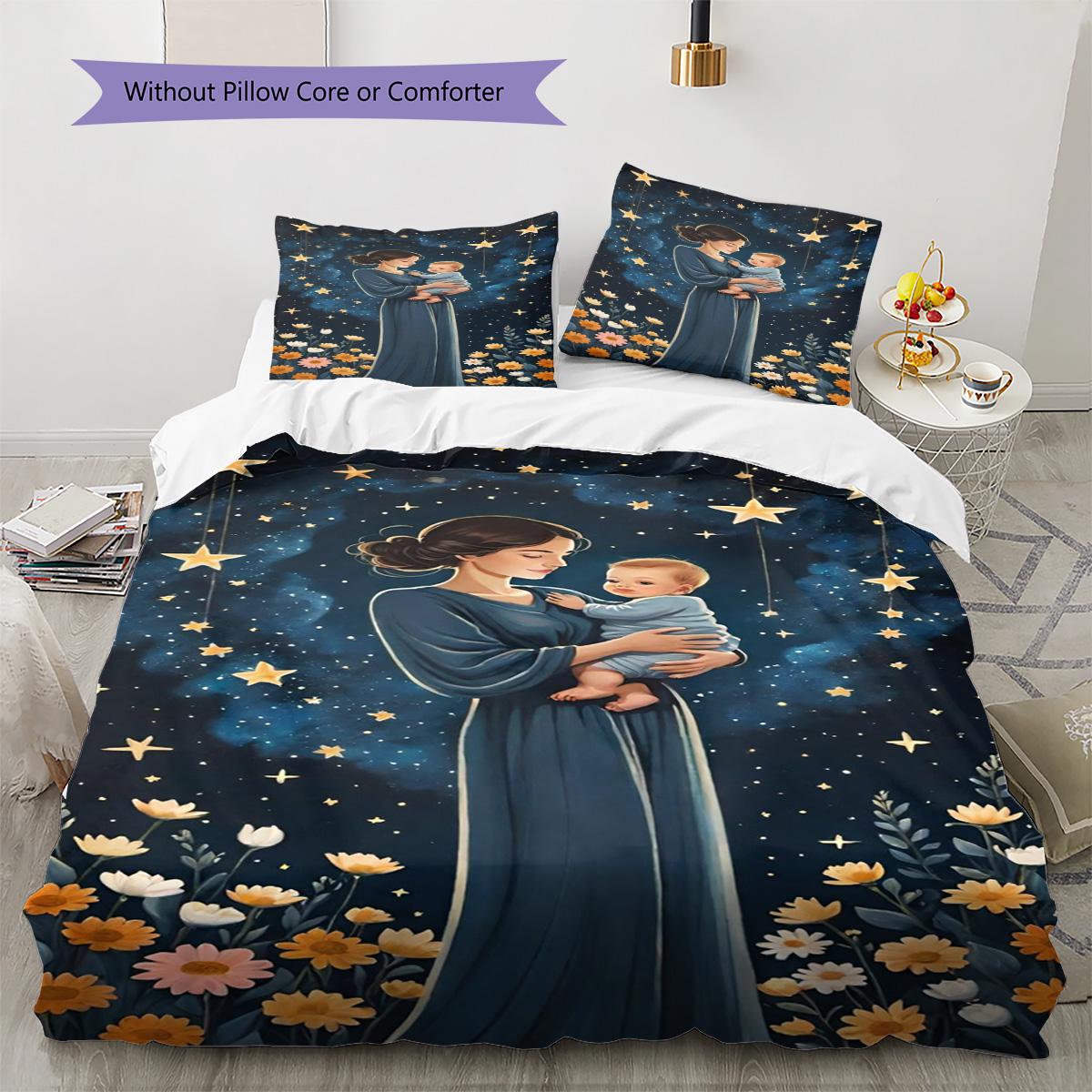 

Mother s Day Pattern Bedding Quilt Set Quilt Cover Pillowcase Home Decoration Birthday Gift (1 * duvet cover + 2 * pillowcase, without core) 135x200cm