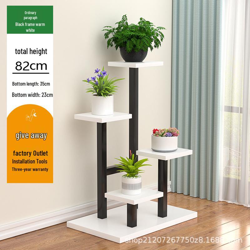 Multi-Layer Wrought Iron Flower Stand with Wheels: Movable Floor-Standing Rack for Living Room or Balcony