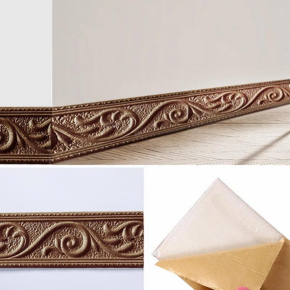 1pc 2.3mX6cm 3D Wall Trim Line Skirting Sticker Self-Adhesive Wall Trim Sticker Household Waterproof Baseboard Wall-paper