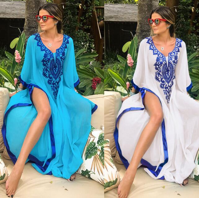 Boho besticktes Sommer-Strandkleid Übergröße Damen Strandmode Überwurf Robe Kaftan