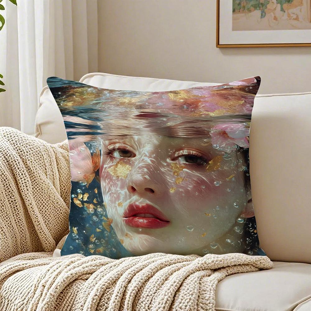 Art KKlimt oil painting style illustration Cushion Cover Linen Pillowcase Soft for Sofa Bed Home Room Decor