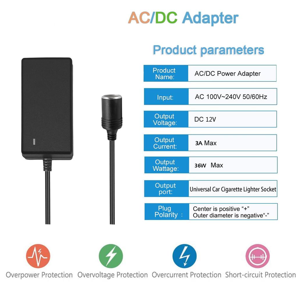 taiyuanyuan AC-DC Converter Adapter, 3A, 36W, Car Cigarette Lighter Socket, For Household