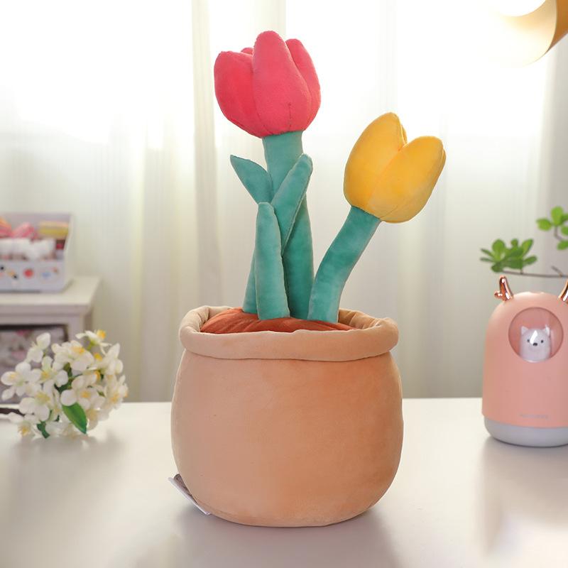 

Simulated Potted Plush Toys Tulip Cactus Sunflower Plant Ornament Flower Decoration Children s Toys 35cm