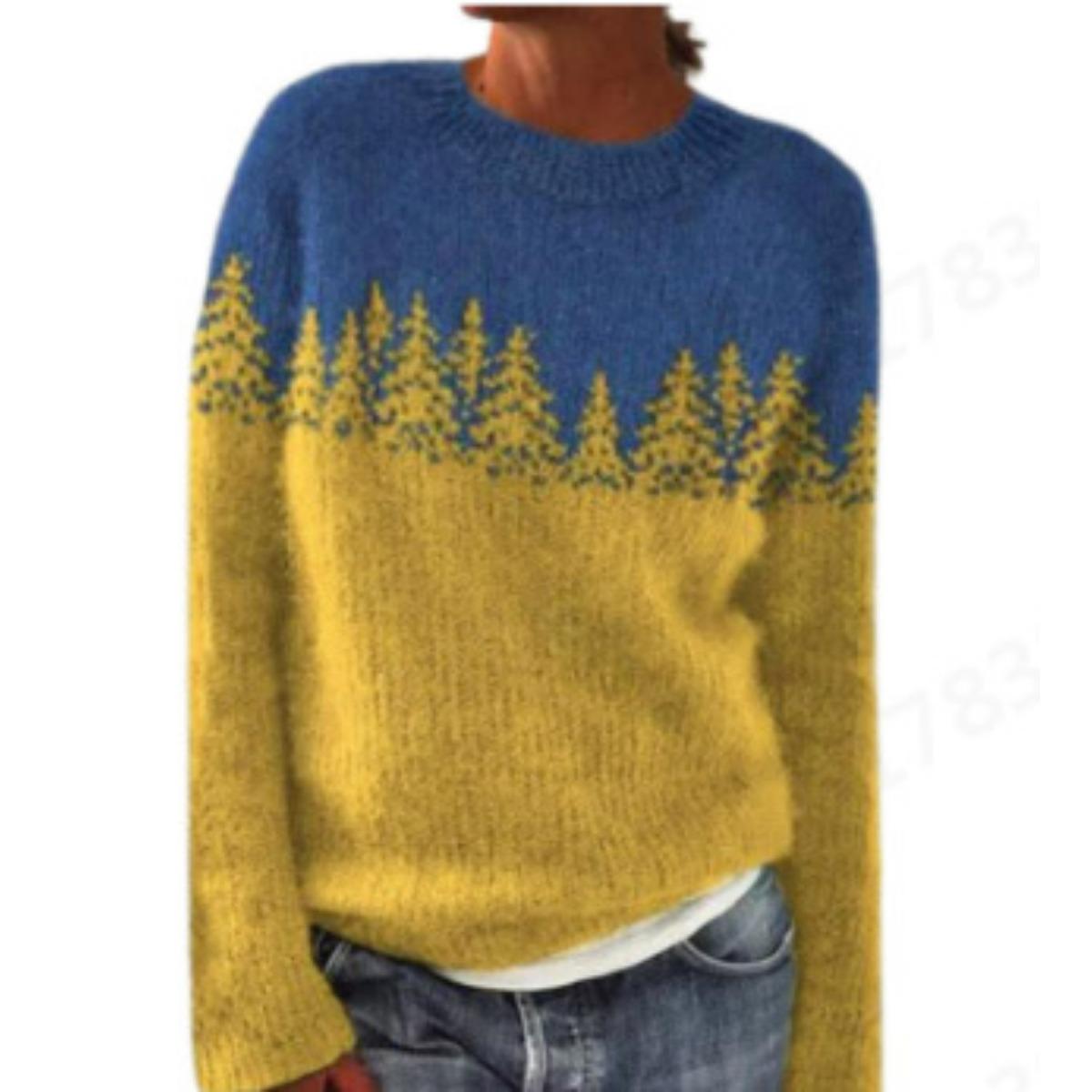 

Жіночий пуловер вільного крою з круглим вирізом і кольоровим блокуванням, модний в язаний светр для осені та зими S mellow жовтого кольору