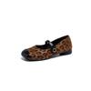 Soft-soled Single Shoes Women's 2025 Summer New Retro Leopard Print Square Head with Mary Jane Shoes Comfortable Flat-soled Ladyshoes