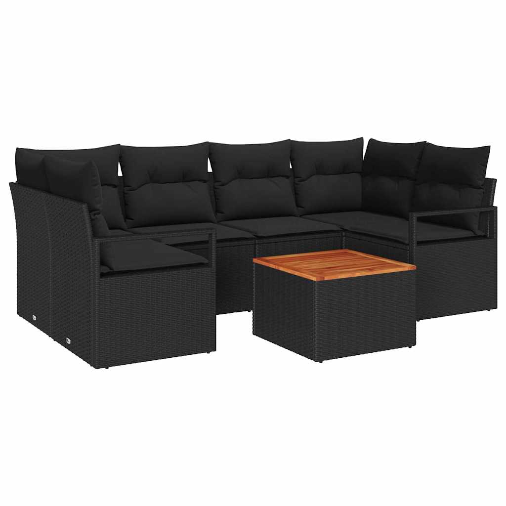 7 Piece Garden Sofa Set with Cushions Black Poly Rattan