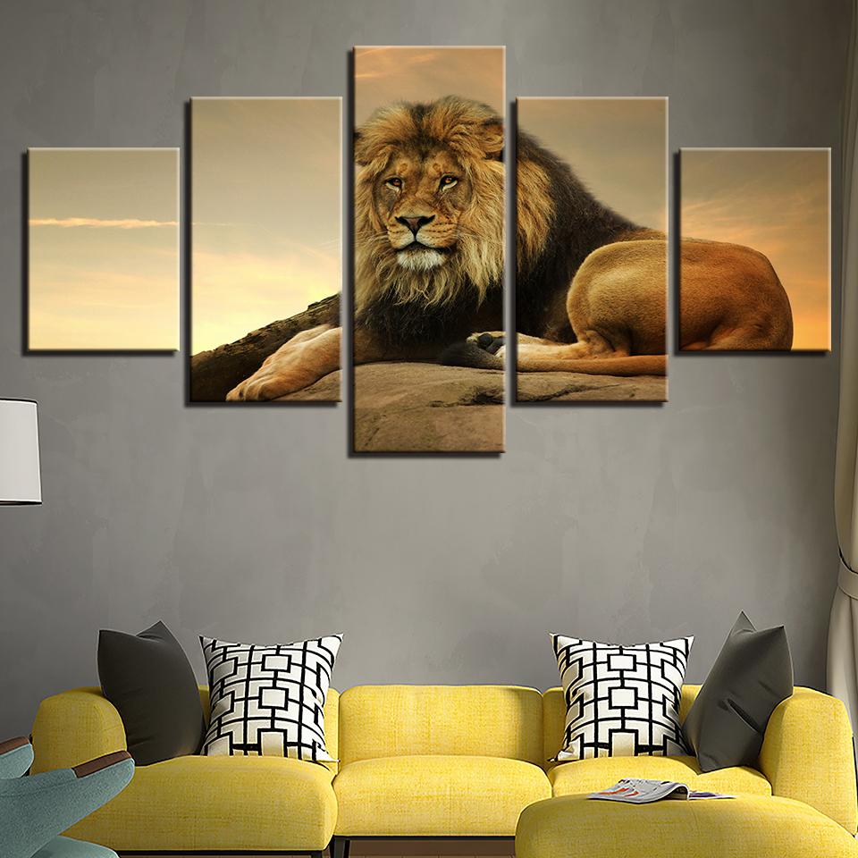 Wall Art Canvas Painting Framework HD Printed Modern 5 Panel Animal Lion For Living Room Pictures Home Decor Modular Painting No Frame