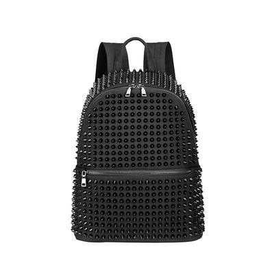 Jierotyx Fashion Female Women Backpacks Rivet Black Soft Washed Leather Bag Schoolbags Girls Punk Bags Travel Zipper Discount
