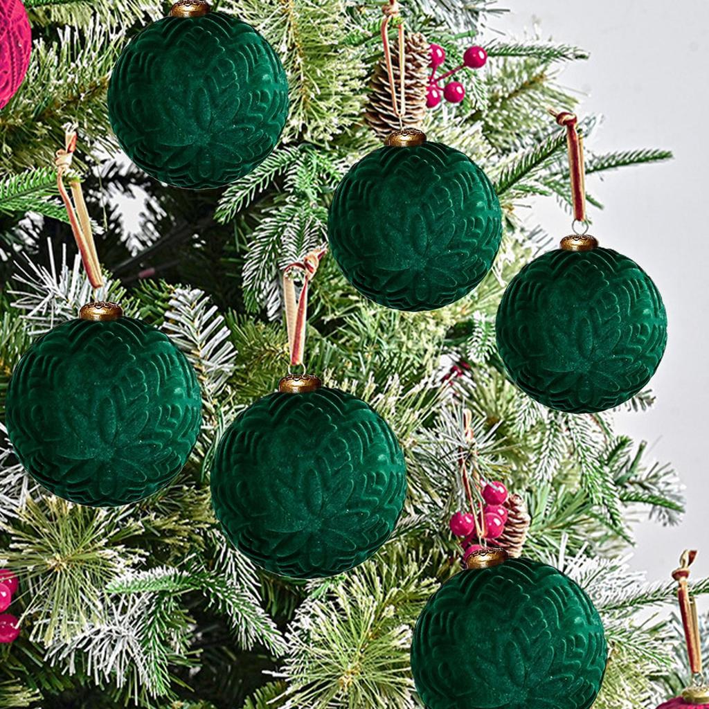 2025 Christmas Velvet Ball Hanging Pendant 9Pcs/set Flocked Christmas Ball Set for Winter Holiday Indoor Decoration