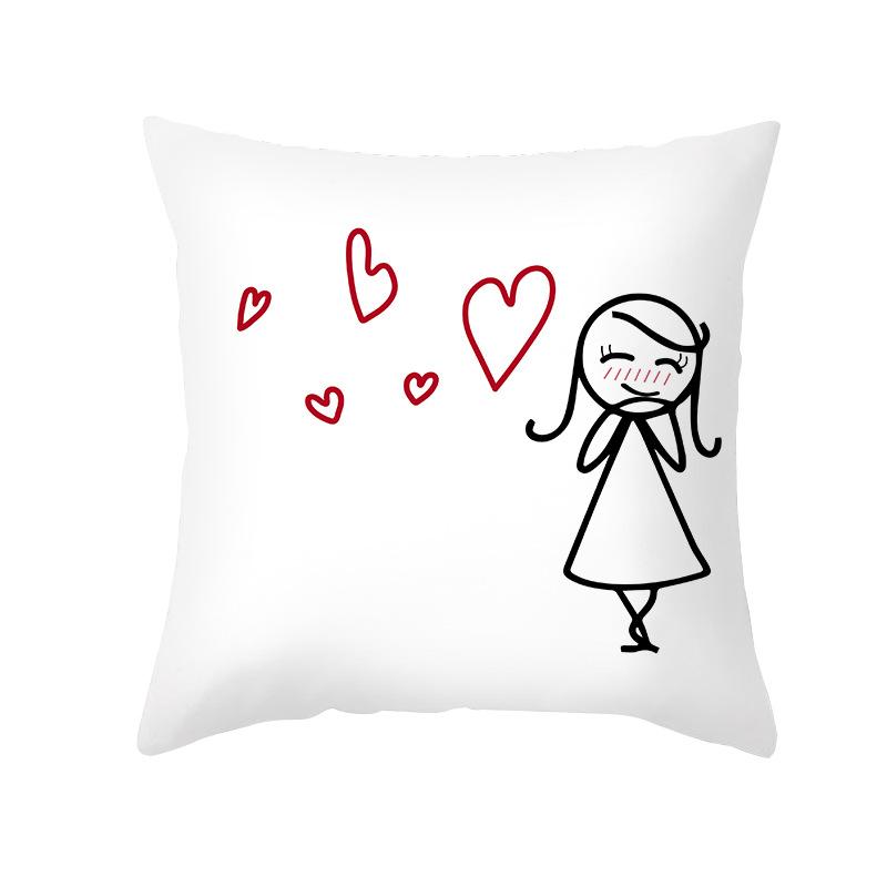 Valentine's Day Pillow Cover Couple Love Cushion Cover Peach Skin Fur Home Bedroom Sofa Cushion Cover
