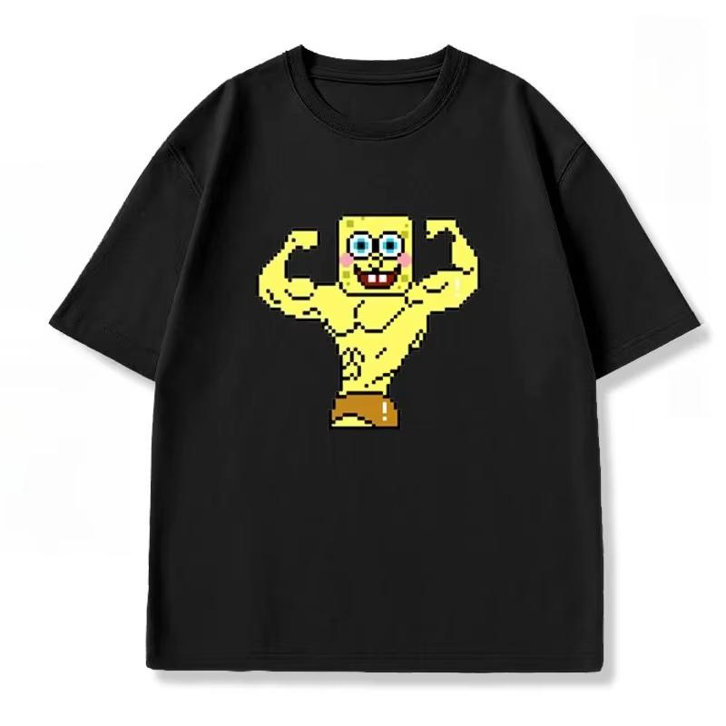 Womens SpongeBob SquarePants Muscle Fitness TShirt Y2K Trendy Loose Casual ShortSleeve Printed Top for Fitness Enthusiasts S
