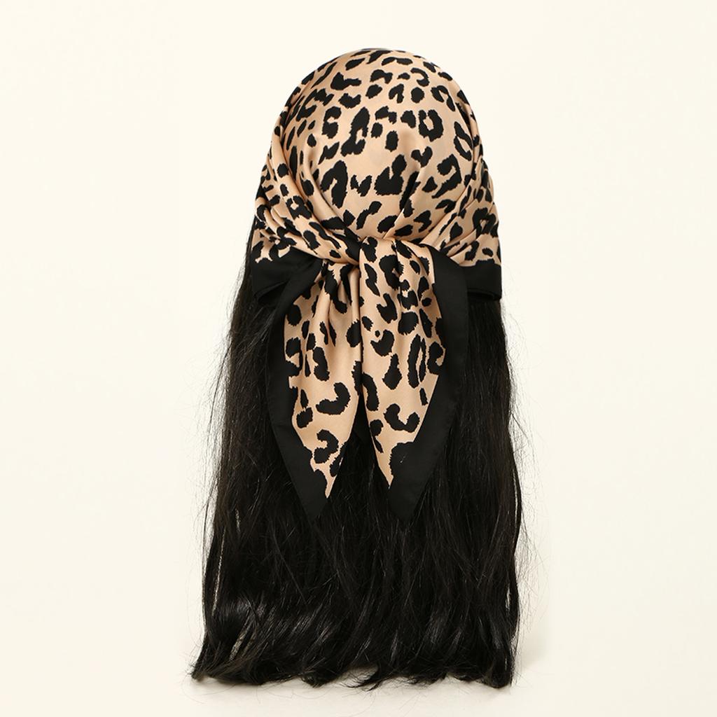 60Cm Leopard Print Kerchief Hair Scarf For Women Silk Satin Headband Hijab Scarfs Female Square Neck Scarves For Ladies