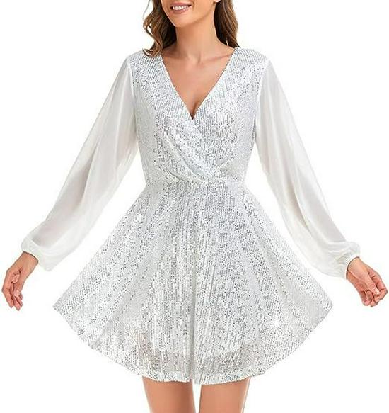 

European & American Women s Sequin Long Sleeve Party Mini Dress Small