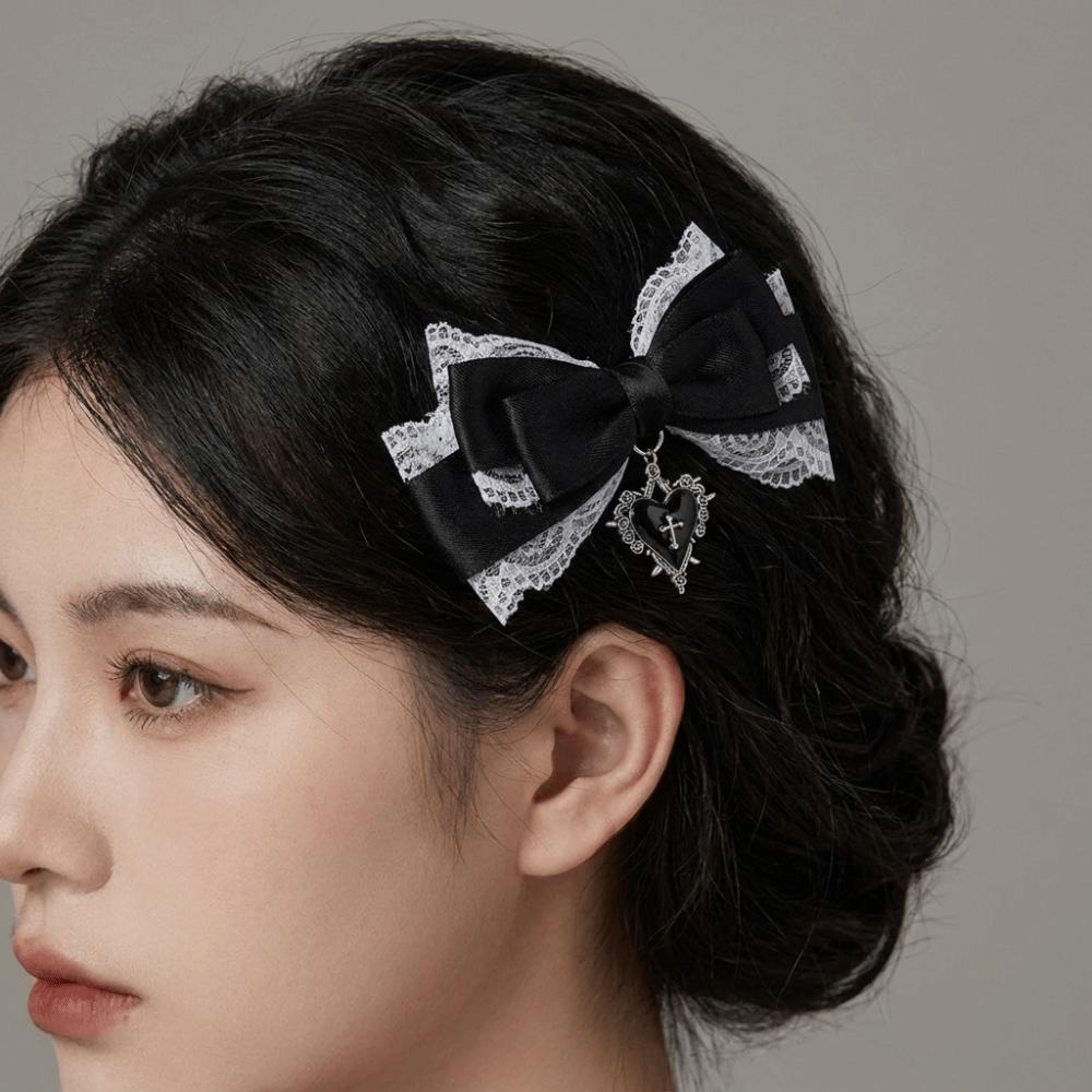 Fashion Y2K Bow Hair Clip Ribbon Gothic Cute Duckbill Clip Korean Punk Hair Barrettes Girls