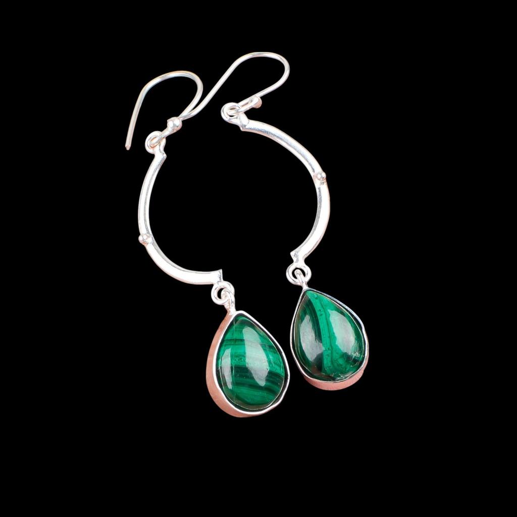 Natural Malachite Gemstone 925 Sterling Silver Jewelry Handmade Earrings 2.60" EE-43-24