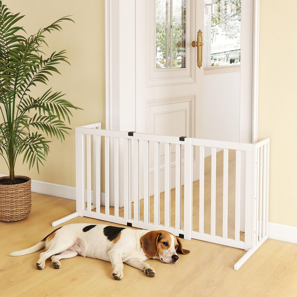 Dog Gate for Medium and Small Size Extendable Freestanding In Wood, 102-183x57x70 Cm, White