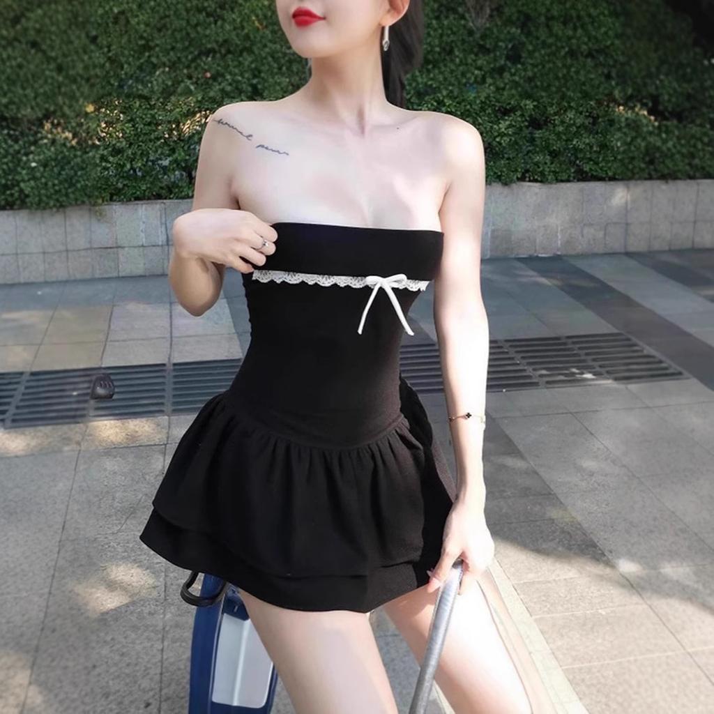European and American Style Winter New Women's Clothing Solid Color Slim-fitting Fashion One-word Collar Chest-wrapped Backless Dress Women
