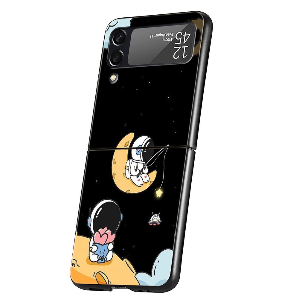Gražus astronautas telefono dėklas, skirtas Samsung Galaxy Z Flip 3 4 5 6 7, kietas juodas sulankstomas PC, Samsung Z Flip3 Flip4 Flip5 dangtelis