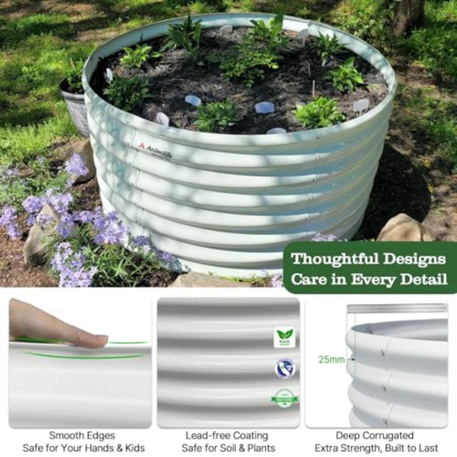 2-Pack 3ft X 24 Tall Galvanized Raised Garden Beds Outdoor Round Metal Planter Box for Planting Vegetables Flowers Herb Anti-Ru