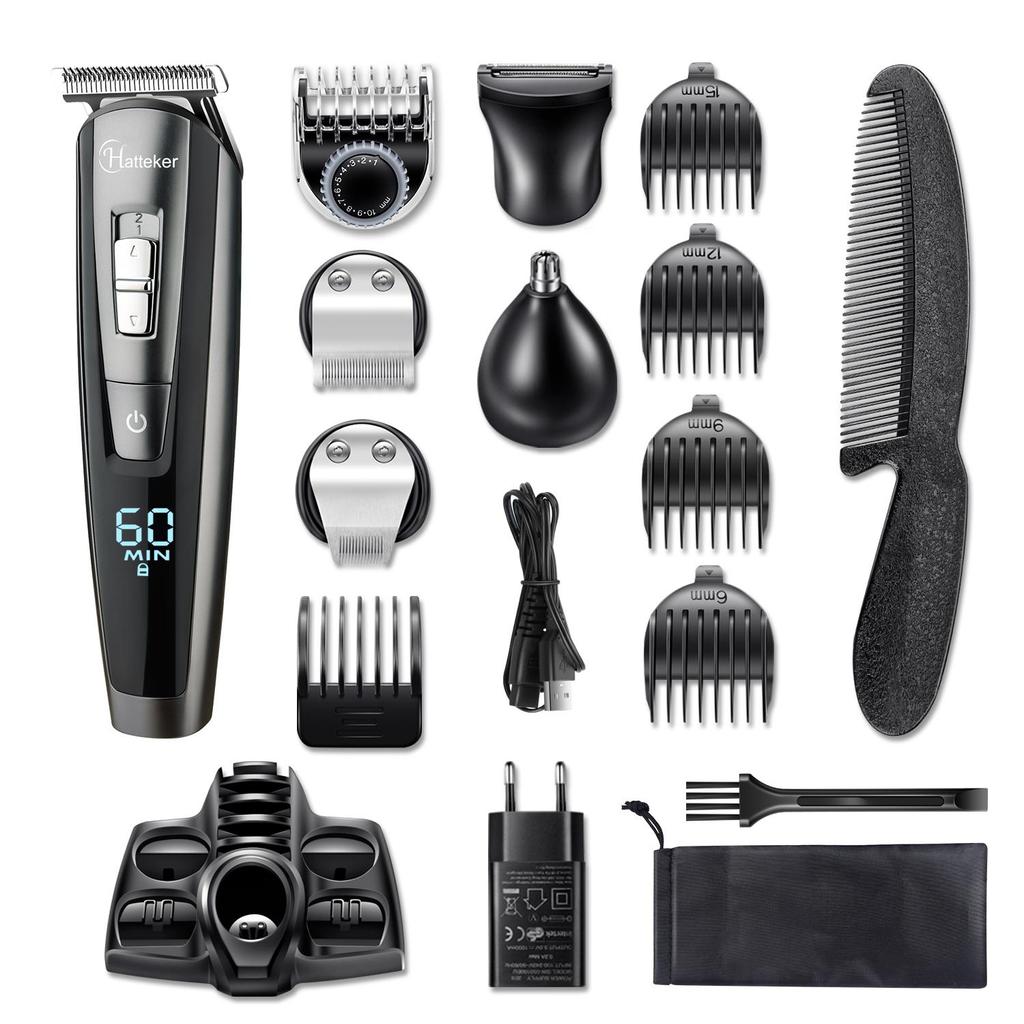 Hatteker Professional Hair Clipper Mens Beard Trimmer Cordless Rechargeable Hair Cutter Kit Barber