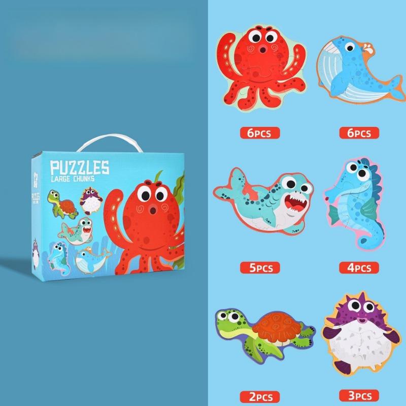 1PACK Children's 6-in-1 Portable Large Piece Puzzle Baby 3 to 6 Years Old Gift Box Early Education Educational Toys