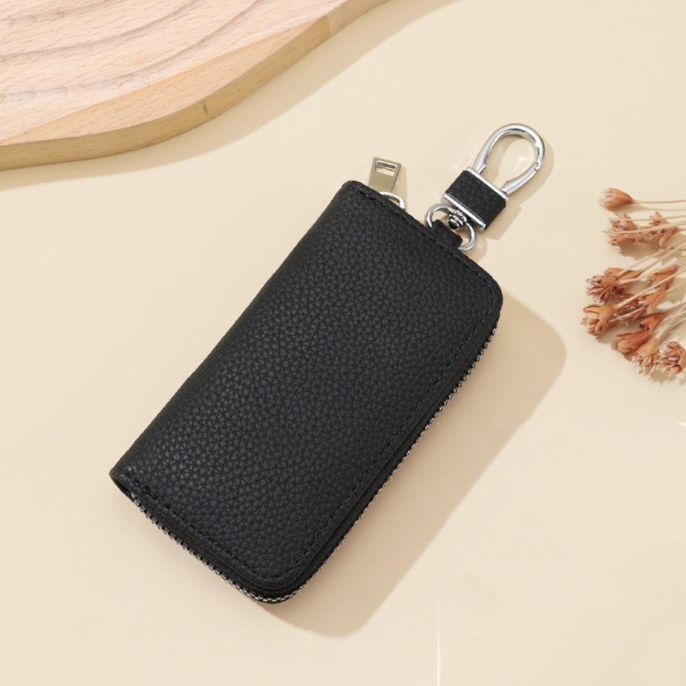 

Universal PU Leather Car Key Bags Solid Color Zipper Key Pouch Multifunctional Keychain Holder чёрный