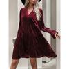 Damen Casual V-Ausschnitt Langarm Samtkleid Herbst Babydoll-Kleid Fließende Cocktail-Hochzeitsparty Etuikleider