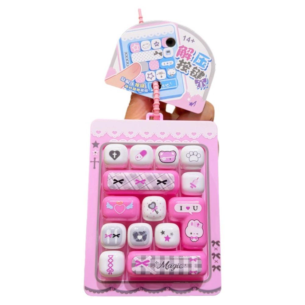 Cartoon 14 Keys Keyboard Keychain Cute Stress Relief Fidget Toy Student Gift
