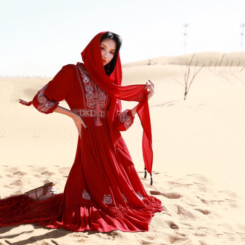 

Юньнань Санья Сказочный Пляж Красное Платье - Женский Длинный Приталенный Наряд для Путешествий по Пустыне XXL