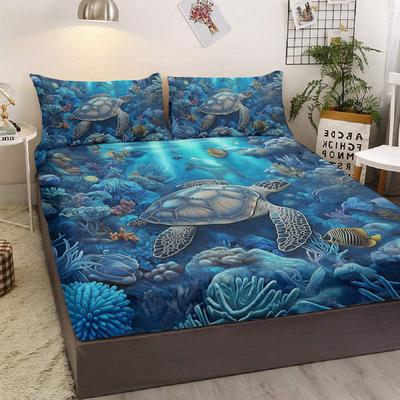 3-teiliges Bettwäscheset mit Meeresschildkrötenmuster und 2 Kissenbezügen für Wohnzimmer und Schlafzimmer (Ocean World, Zimmer, Dekoration)