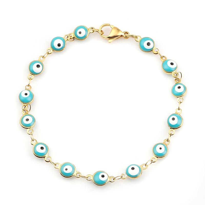 304 Stainless Steel Bracelets Gold Color Link Chain Multicolor Evil Eye Enamel Bracelets For Women Man Gift 19.2cm ,1 Piece