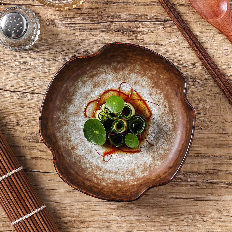 Chinese-style retro ceramic high-end irregular salad plates, dessert plates and creative tableware