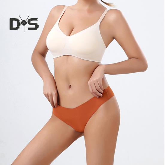 Women Underwear Low-Waisted Ice Silk Seamless Cool Feeling Cotton Crotch Underpants Solid Color Daily Briefs for Home Sleep