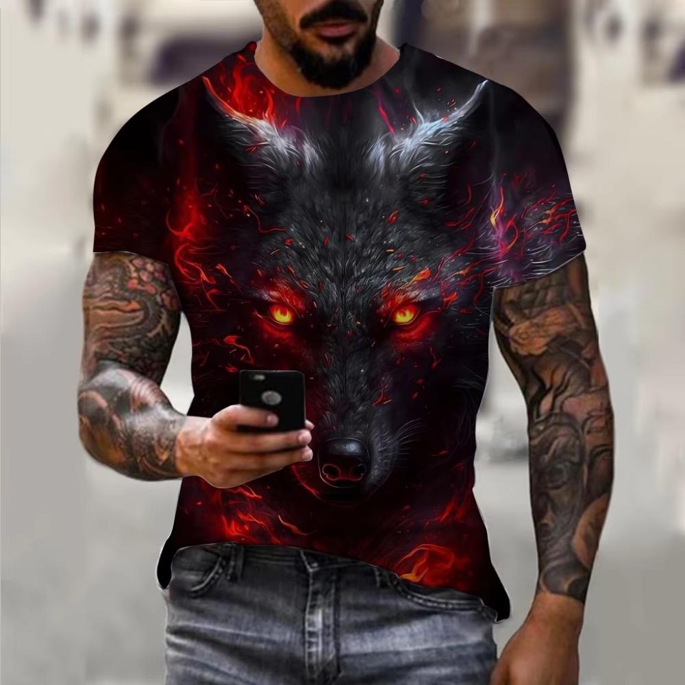 Men's 3D printed wolf dragon T-shirt design, comfortable short sleeved casual street wear T-shirt, men's and women's T-shirt, children's T-shirt