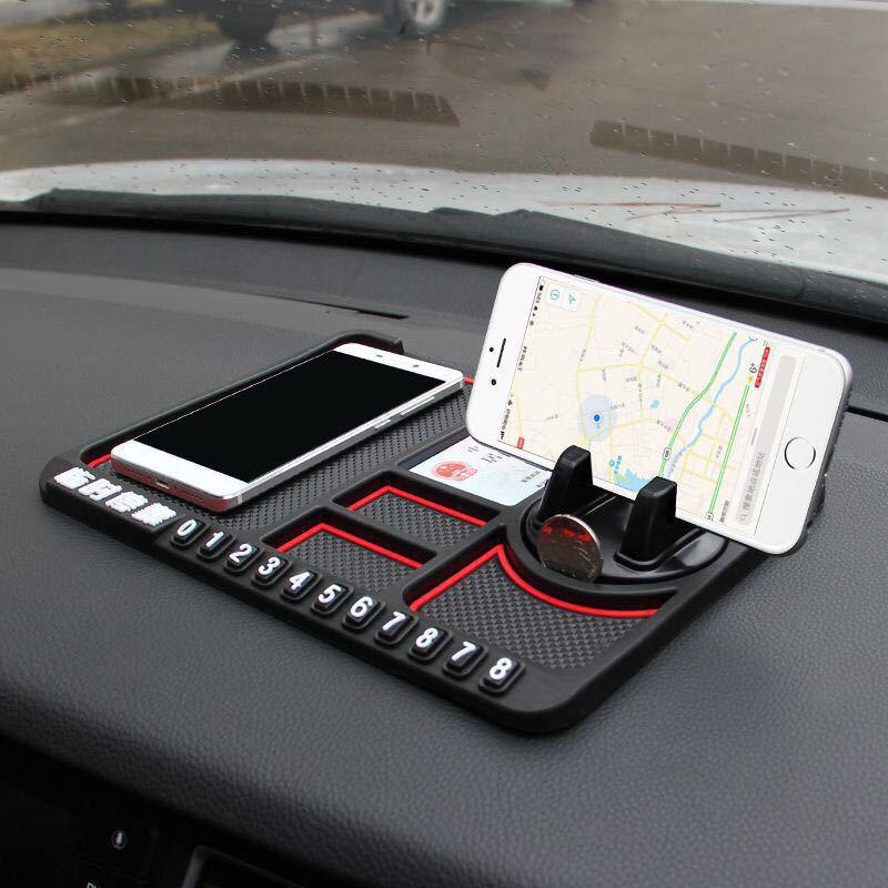 Car Dashboard Non-slip Phone Holder & Parking Sign Storage Pad