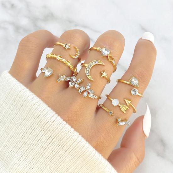 Yousheng 7Pcs/Set Star Moon Cross Twist Rhinestones Rings Set Women Opening Adjustable Knuckle Rings Exquisite Stacking Layering Ring Set