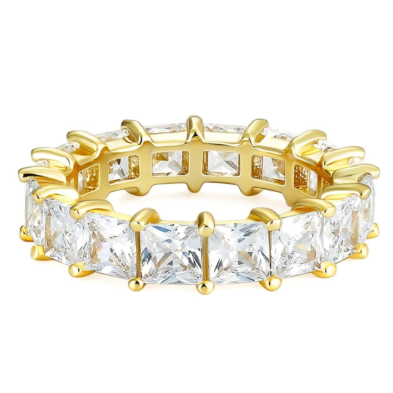 Модное кольцо с цирконами однорядное прямоугольное циркониевое медное позолоченное простое кольцо классическое обручальное кольцо с полным бриллиантовым покрытием женское no. 5 золотой