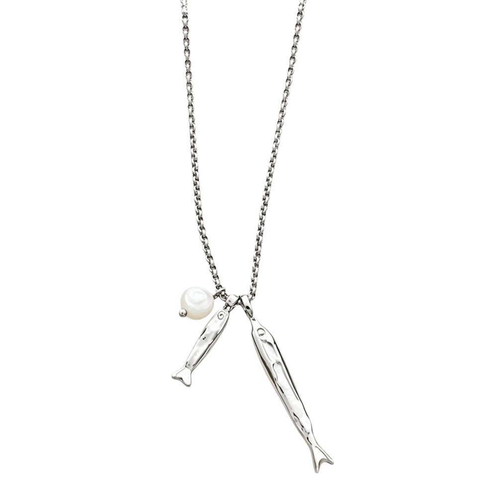 Hammered Texture Fish Pendant Necklace Metal Metallic Pendant Necklace Fashion Jewelry серебряный