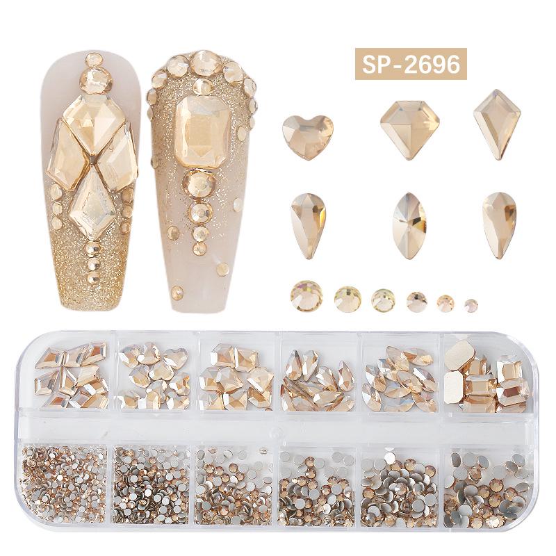 "12-Grid Irregular AB Glass Diamonds for Nail Art"