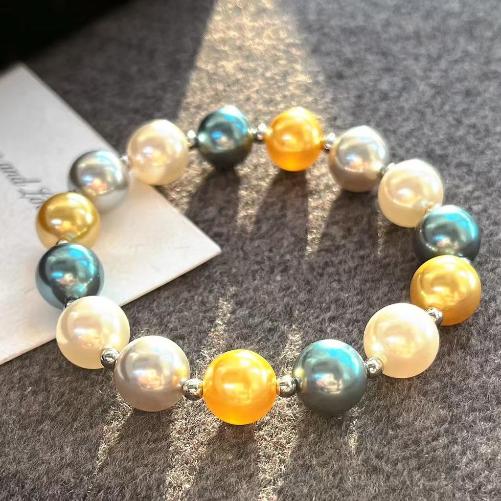 Retro Strong Light Round High Quality Artificial Crystal Pearl Morandi Color Bracelet Bracelet.