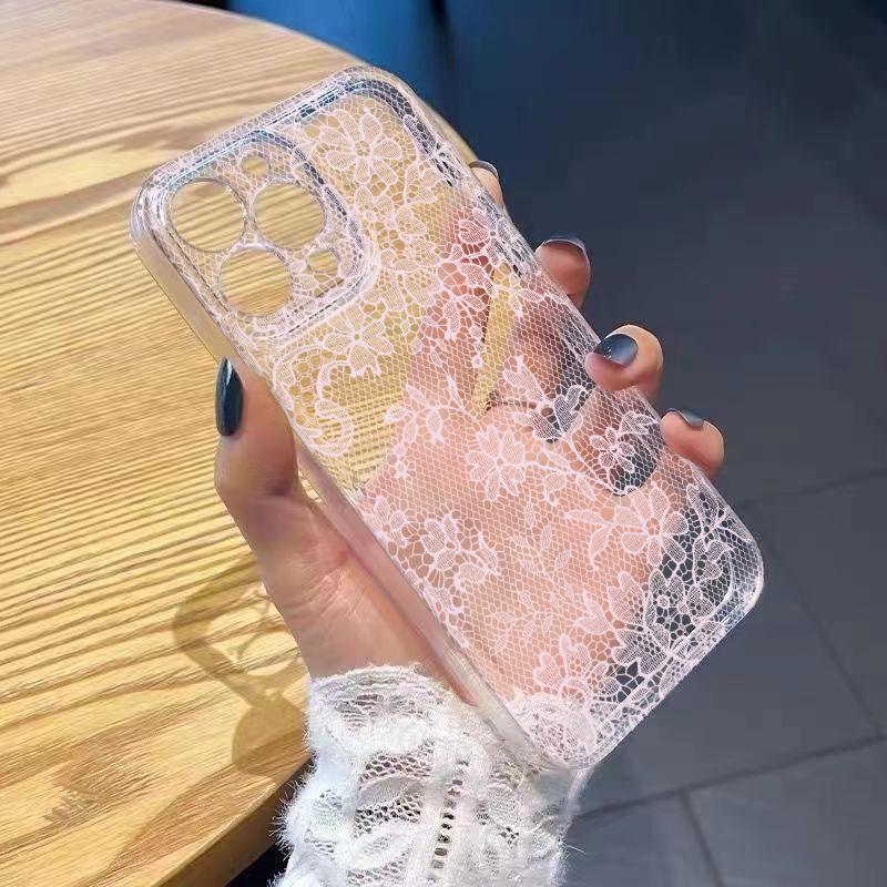 Pink Lace Phone Case for iPhone 17 Air 16 15 14 13 12 11 Pro Max Plus Mini Xs X 8 7 Soft Transparent Cover Fundas Accessory