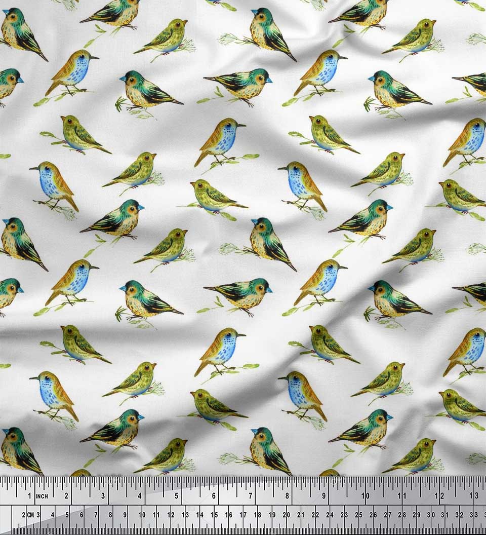 

Тканина Soimoi Japan Crepe Satin Тканина Flycathcer Bird Print Тканина на метри 42 дюйма 42 Inch Wide - Poly Crepe білий