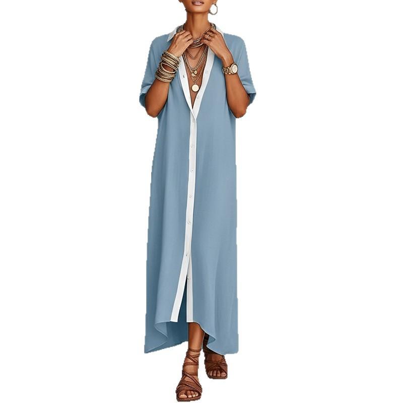 2026 women's spring new, Amazon cross-border Europe and the United States, fashionable and casual loose button solid color dress