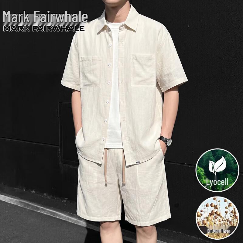 Mark Fairwhale Men s Cool Breathable Lyocell-Linen Casual Set L