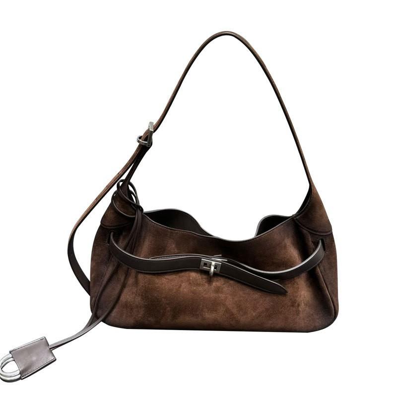

Hot Girl Retro One-shoulder Underarm Bag Commuting Tote High-end Fashionable Temperament Portable French Stick Lockdown Motorcycle коричневий