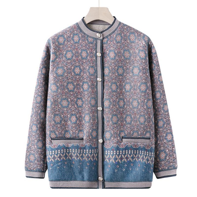 

Middle-aged elderly autumn and winter fleece thickened coat female grandma sweater cardigan mother warm outside wearing old lady clothes 4XL (recommended 130-72.5 kg) синий
