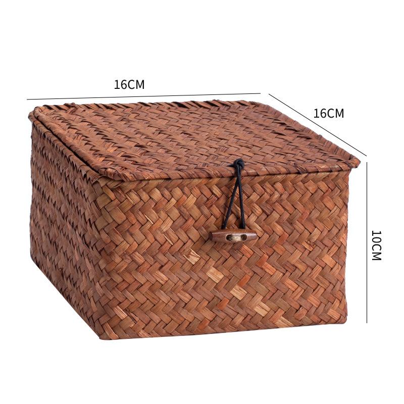 Handmade Wicker Woven Storage Box Rattan Storage Finishing Basket with Lid Sundry Bath Cosmetic Towel Container Laundry Basket