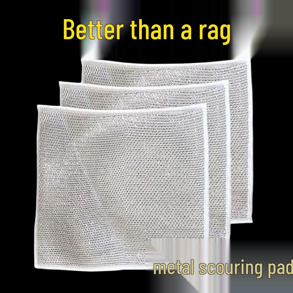 Silver Wire Dishcloth for Home: Replaces Steel Wool, Oil-Free Cleaning, Single/Double-Sided for Dishwashing and Stove Cleaning Single Layer 20x20