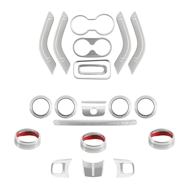 For Jeep Wrangler JK 2007-2017 Interior Trim Cover Kit 21Pcs Car Decoration Silver